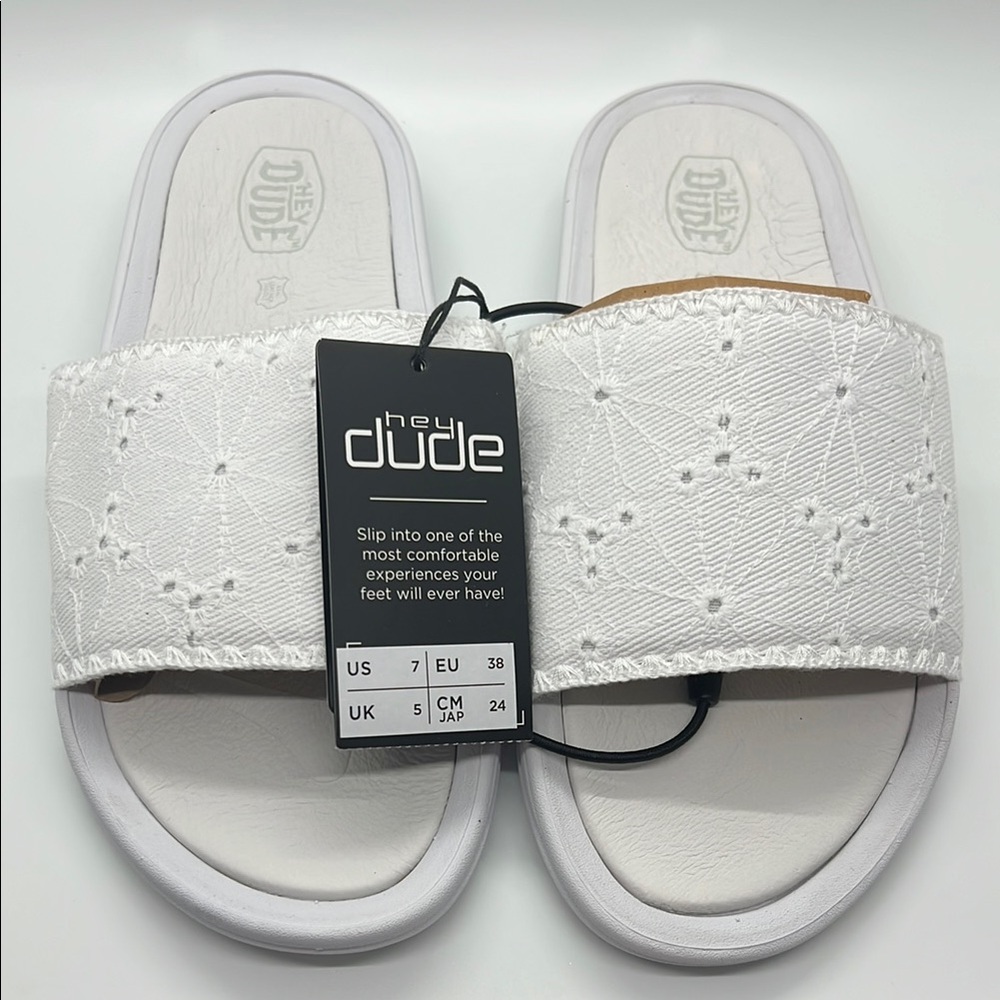 Hey Dude White Sandals with Textured Strap - New